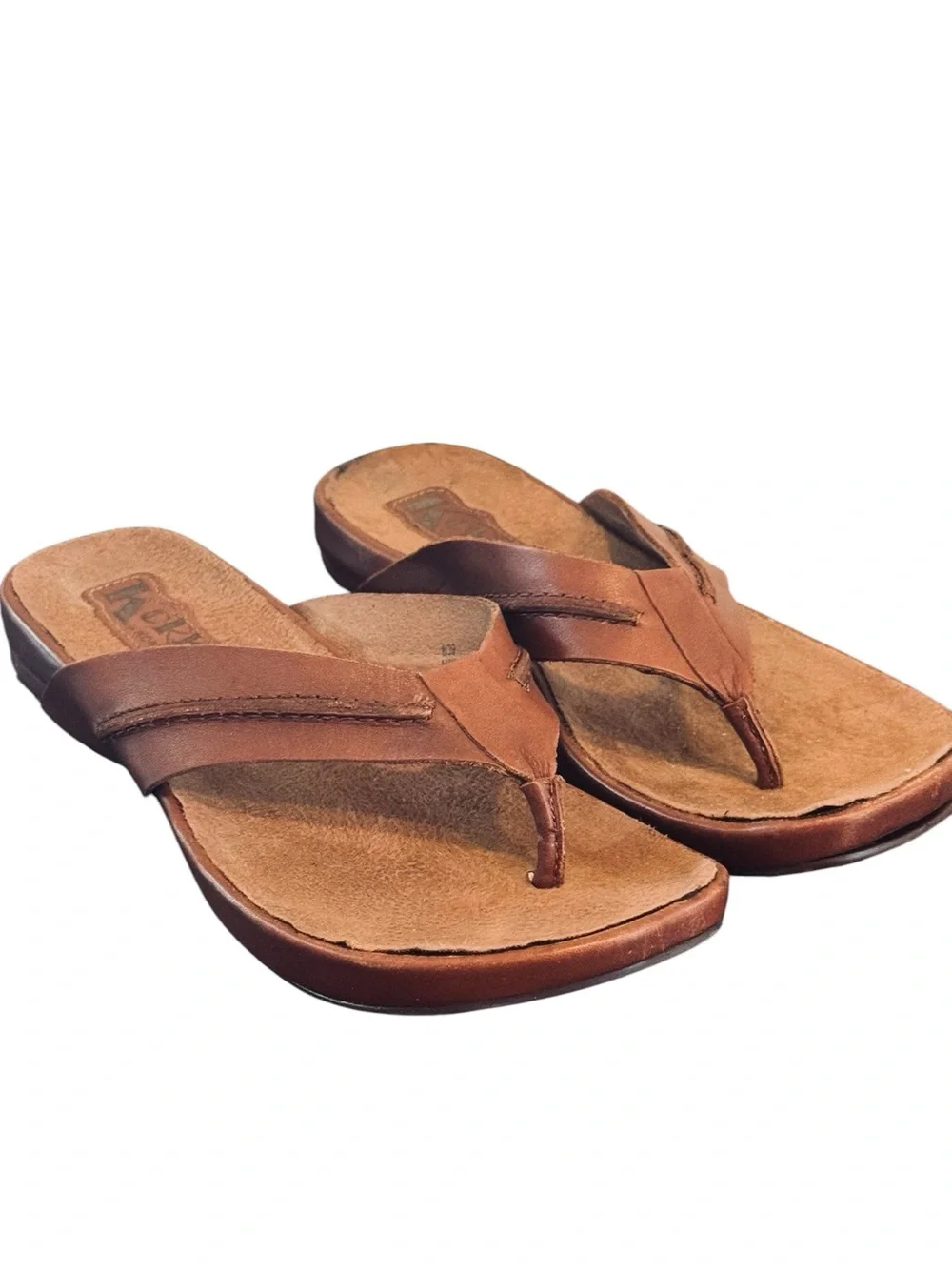 Korks Brown Leather Flip flops size 8
